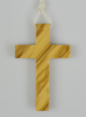 Croix d'Aube de Communion en Bois d'Olivier avec Cordon Blanc (pic 1)