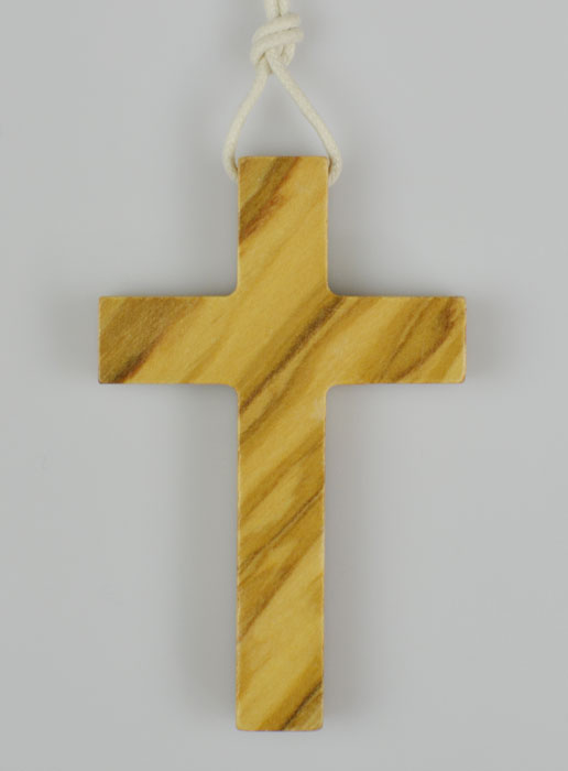 Croix d'Aube de Communion en Bois d'Olivier avec Cordon Blanc (pic 2)