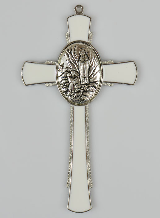 Croix de Lourdes Blanche 10 cm - Médaille des Apparitions (pic 2)