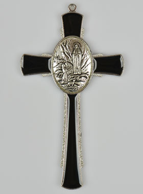 Croix de Lourdes Noire 10 cm - Médaille des Apparitions (pic 1)