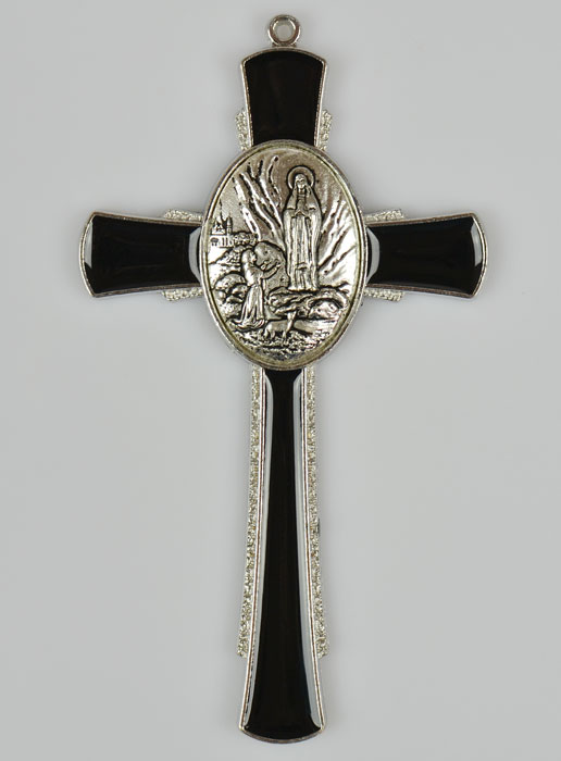 Croix de Lourdes Noire 10 cm - Médaille des Apparitions (pic 2)