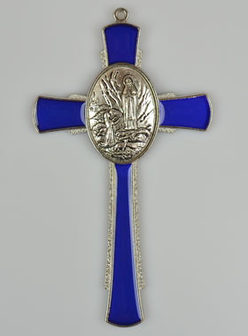 Croix de Lourdes Bleue 10 cm - Médaille des Apparitions (pic 1)
