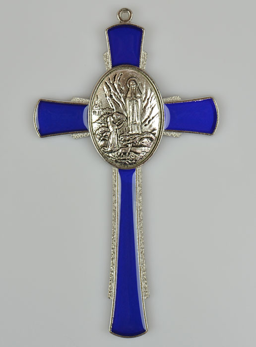 Croix de Lourdes Bleue 10 cm - Médaille des Apparitions (pic 2)