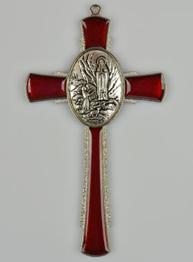 Croix de Lourdes Rouge 10 cm - Médaille des Apparitions (pic 1)