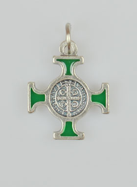 Pendentif Croix de Saint Benoit Métal - Vert - 2cm (pic 1)