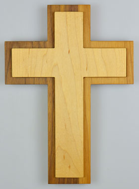 Croix du Christ en Bois Artisanale - 2 Tons - 25 cm (pic 1)