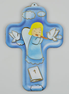 Croix en Bois Ange Musicien - Cadeau de Baptême (pic 1)