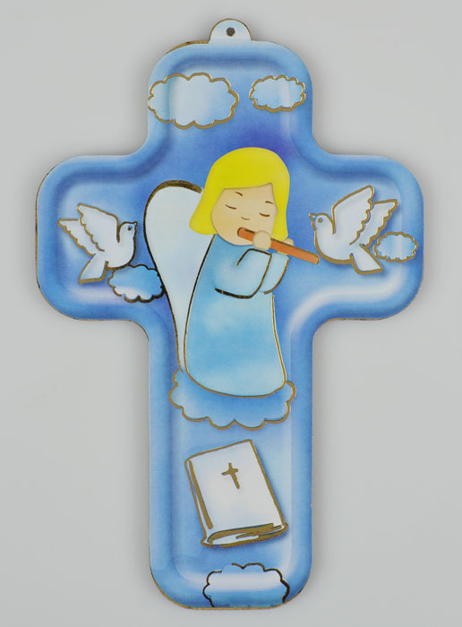 Croix en Bois Ange Musicien - Cadeau de Baptême (pic 2)