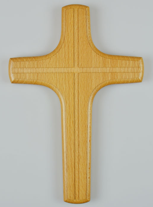 Croix en Bois Clair Sculpté - 22 cm (pic 2)