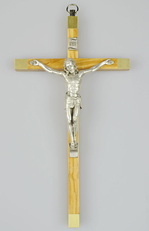 Crucifix en Bois d'Olivier et Christ en Métal Argenté (pic 2)