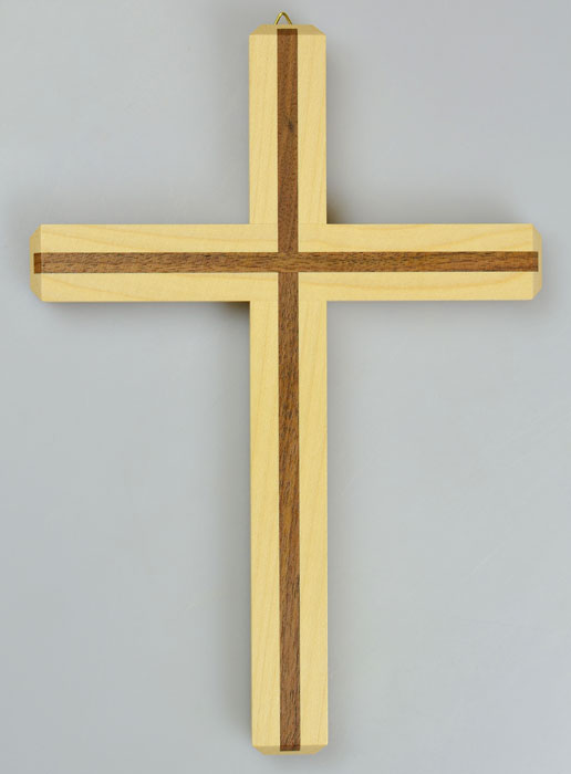 Croix en bois du Christ - Artisanale 2 Tons - 22 cm (pic 2)