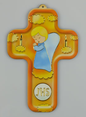 Croix en Bois Enfant - Ange en Prière Modèle Garçon (pic 1)