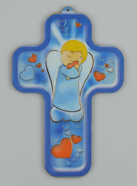 Croix en Bois Enfant - Ange Gardien Coeur de Jésus (pic 1)