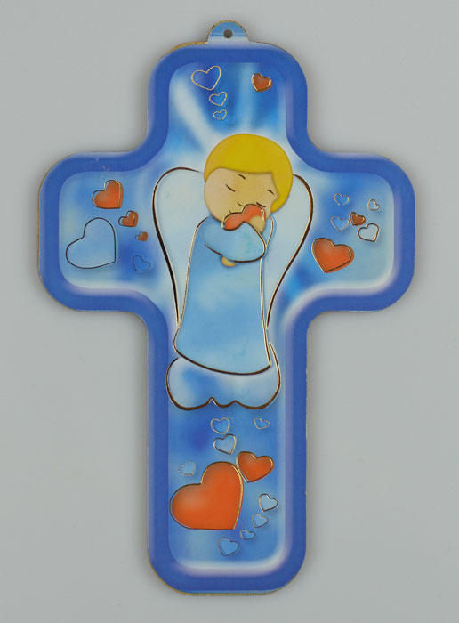Croix en Bois Enfant - Ange Gardien Coeur de Jésus (pic 2)