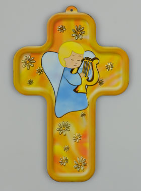 Croix en Bois Enfant - Ange Gardien Lyre (pic 1)