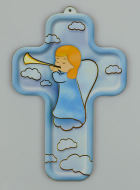 Croix en Bois Enfant - Ange Gardien Trompette (pic 1)