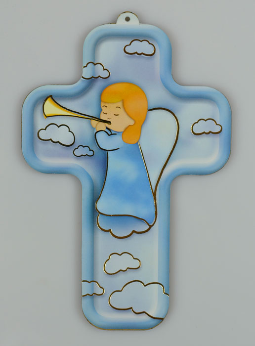 Croix en Bois Enfant - Ange Gardien Trompette (pic 2)
