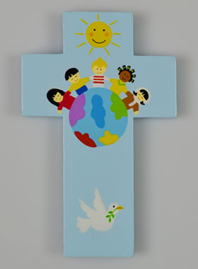 Croix en Bois Enfants du Monde Bleue (pic 1)