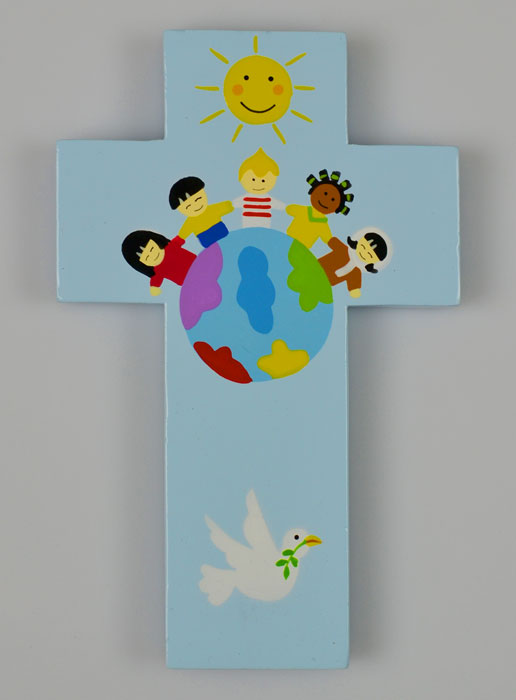 Croix en Bois Enfants du Monde Bleue (pic 2)