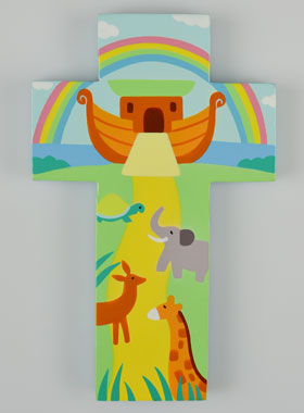 Croix en Bois L'Arche de Noé - Cadeau de Baptême (pic 1)
