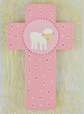 Croix en Bois Petite Brebis - Rose (pic 1)