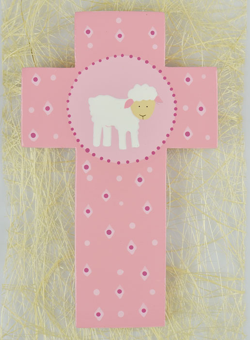 Croix en Bois Petite Brebis - Rose (pic 2)