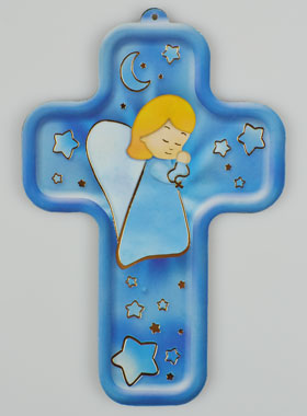 Croix en Bois Prière de l'Ange-Gardien  - Modèle Fille (pic 1)