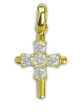 Croix en Plaqué Or et Diamants Strass - 18 mm (pic 1)