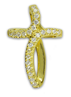 Croix en Plaqué Or et Vague de Diamants Strass - 18 mm (pic 1)