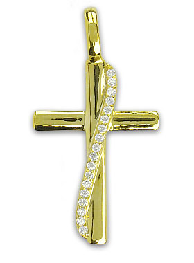 Croix en Plaqué Or et Vague de Diamants Strass - 25 mm (pic 1)