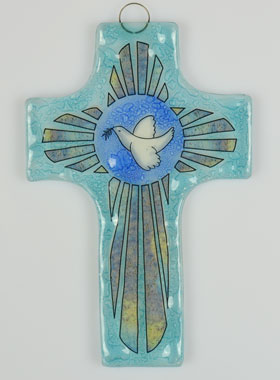 Croix en Verre Colombe de la Paix - 12 cm (pic 1)