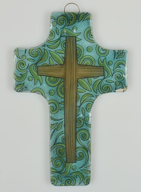 Croix en Verre Motif Moderne Fleuri - 12 cm (pic 1)