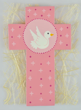 Croix Enfant Colombe de l'Esprit Saint Rose - 12 cm (pic 1)