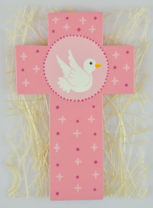 Croix Enfant Colombe de l'Esprit Saint Rose - 12 cm (pic 2)