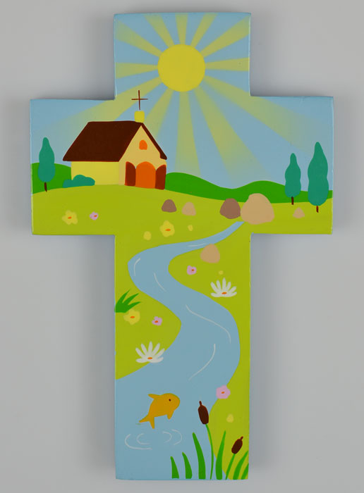 Croix Enfant en Bois Église et Rivière d'Amour - 15 cm (pic 2)