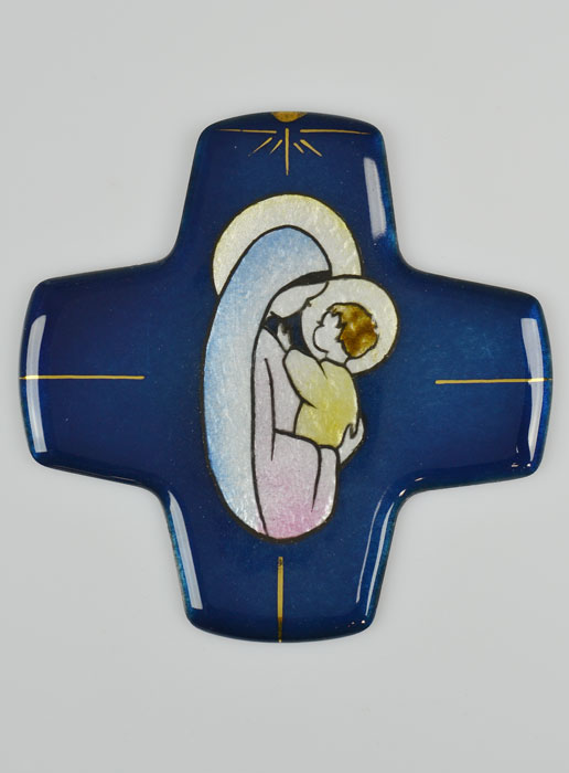Croix Vierge à l'Enfant Jésus Carrée en Emaux (pic 2)