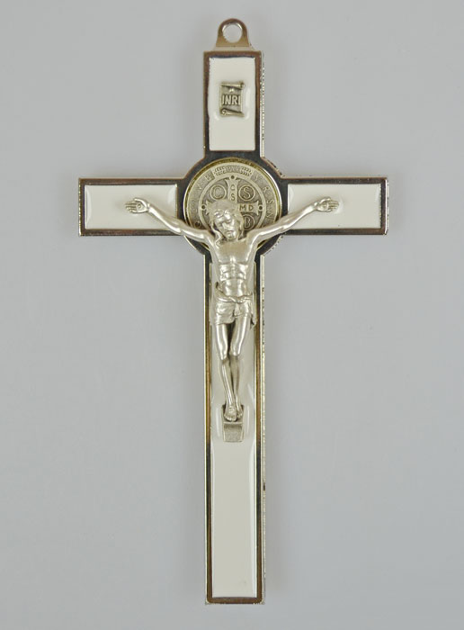 Crucifix Croix de Saint Benoit - Métal Blanc (pic 2)