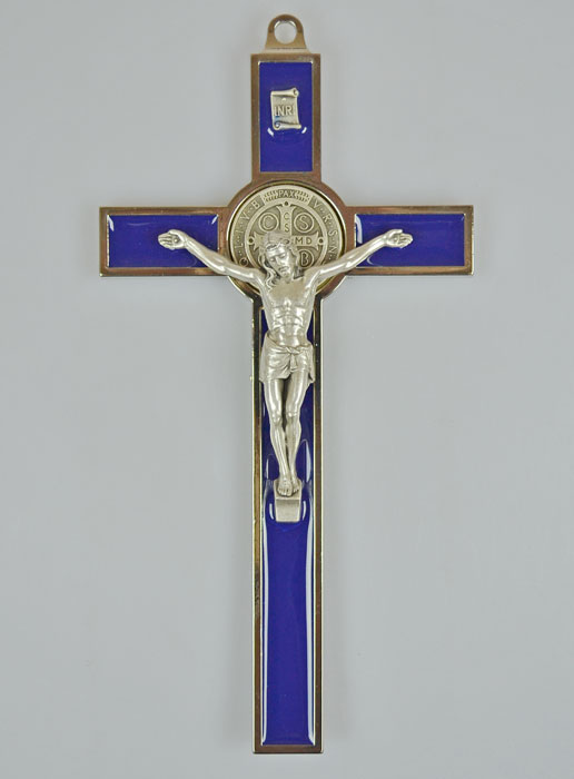 Croix de Saint Benoit 20cm - Métal Bleu (pic 2)