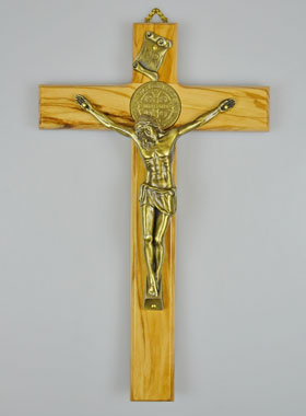 Crucifix Croix de Saint Benoit en Bois d'Olivier - 25cm (pic 1)