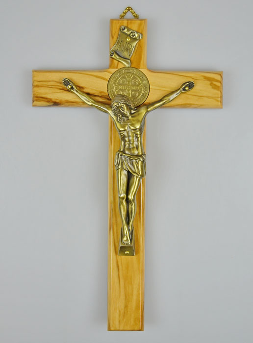 Crucifix Croix de Saint Benoit en Bois d'Olivier - 25cm (pic 2)