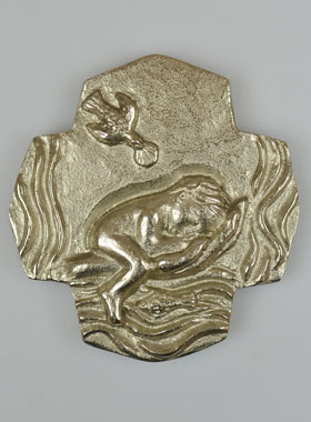 Croix en Bronze Blanc - Le Baptême - 10 cm (pic 1)