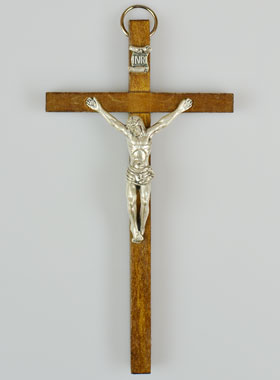 Crucifix du Christ en Bois et Métal Argenté à Suspendre - 13 cm (pic 1)