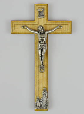 Crucifix en Bois avec Apparitions de Lourdes - Argenté 12 cm (pic 1)