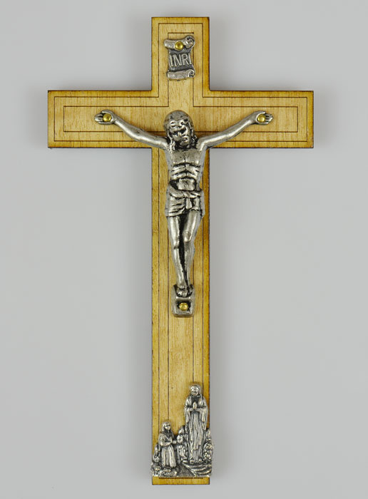 Crucifix en Bois avec Apparitions de Lourdes - Argenté 12 cm (pic 2)