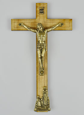 Crucifix en Bois avec Apparitions de Lourdes - Doré 16 cm (pic 1)