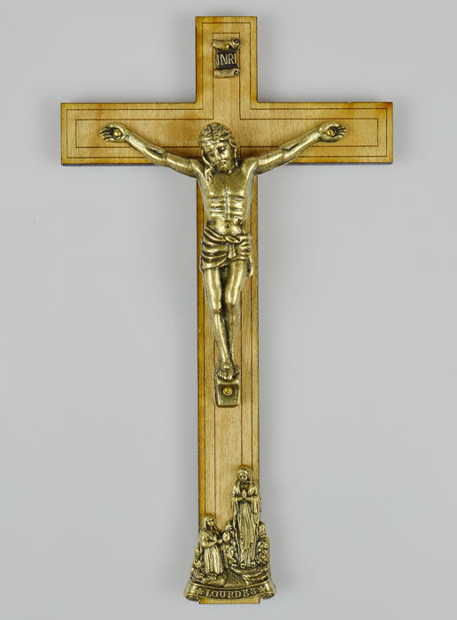 Crucifix en Bois avec Apparitions de Lourdes - Doré 16 cm (pic 2)