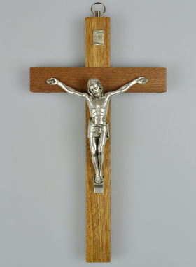 Crucifix en Bois et Christ de Style Bronze Argent - 20 cm (pic 1)