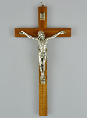 Crucifix en Bois et Christ de Style Bronze Argent - 25 cm (pic 1)