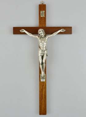 Crucifix en Bois et Christ de Style Bronze Argent - 30 cm (pic 1)