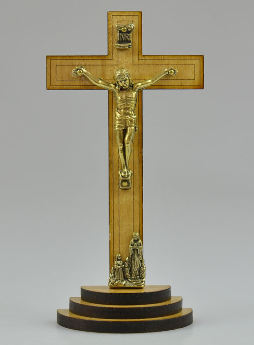 Crucifix en Bois et Christ Style Bronze de Lourdes - 12 cm (pic 2)